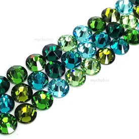 144 Swarovski 2058 Xilion / 2088 Xirius Rose crystal flat backs No-Hotfix rhinestones GREEN &