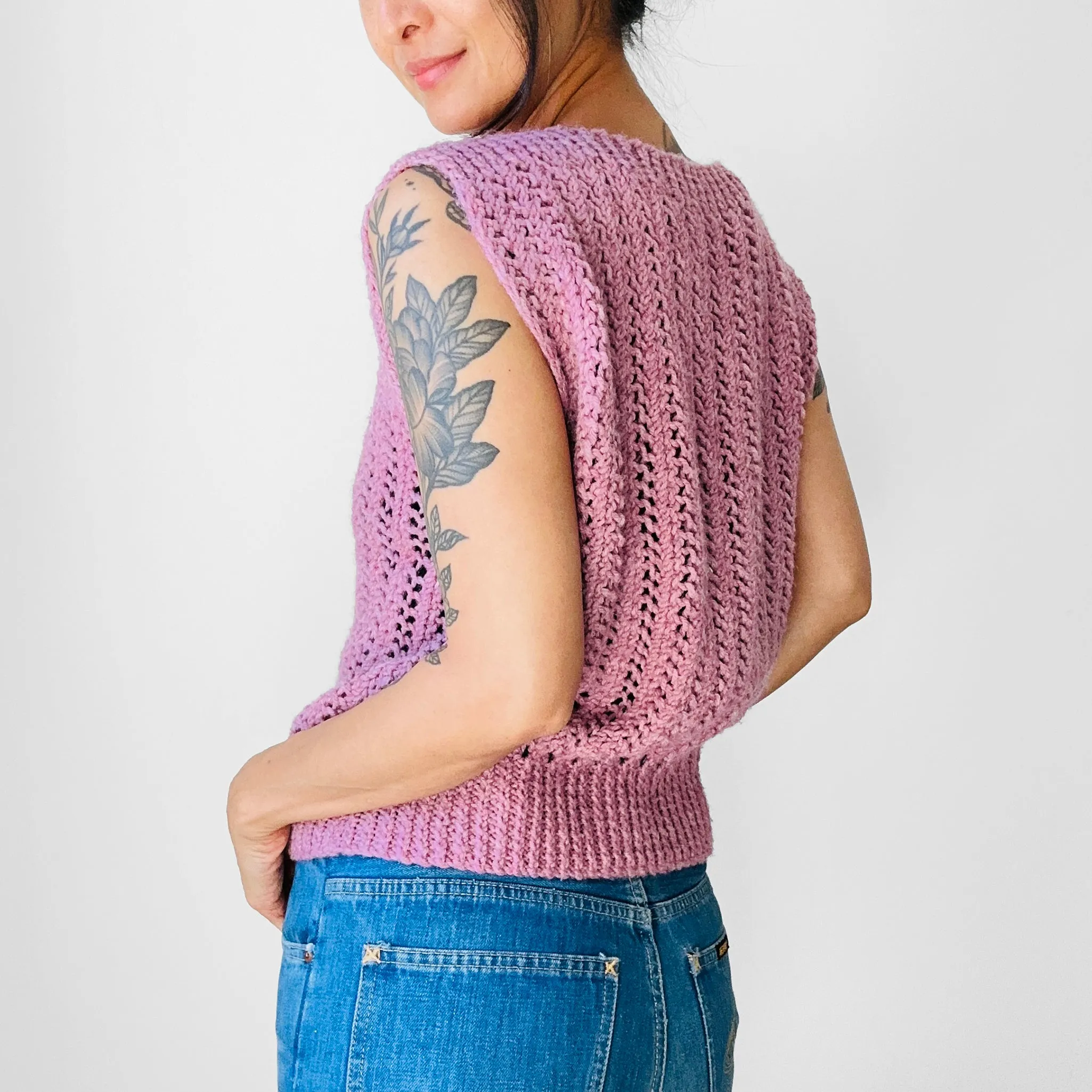 1970s - 1980s Mauve Hand-Knit Sleeveless Top - Sz. S/M