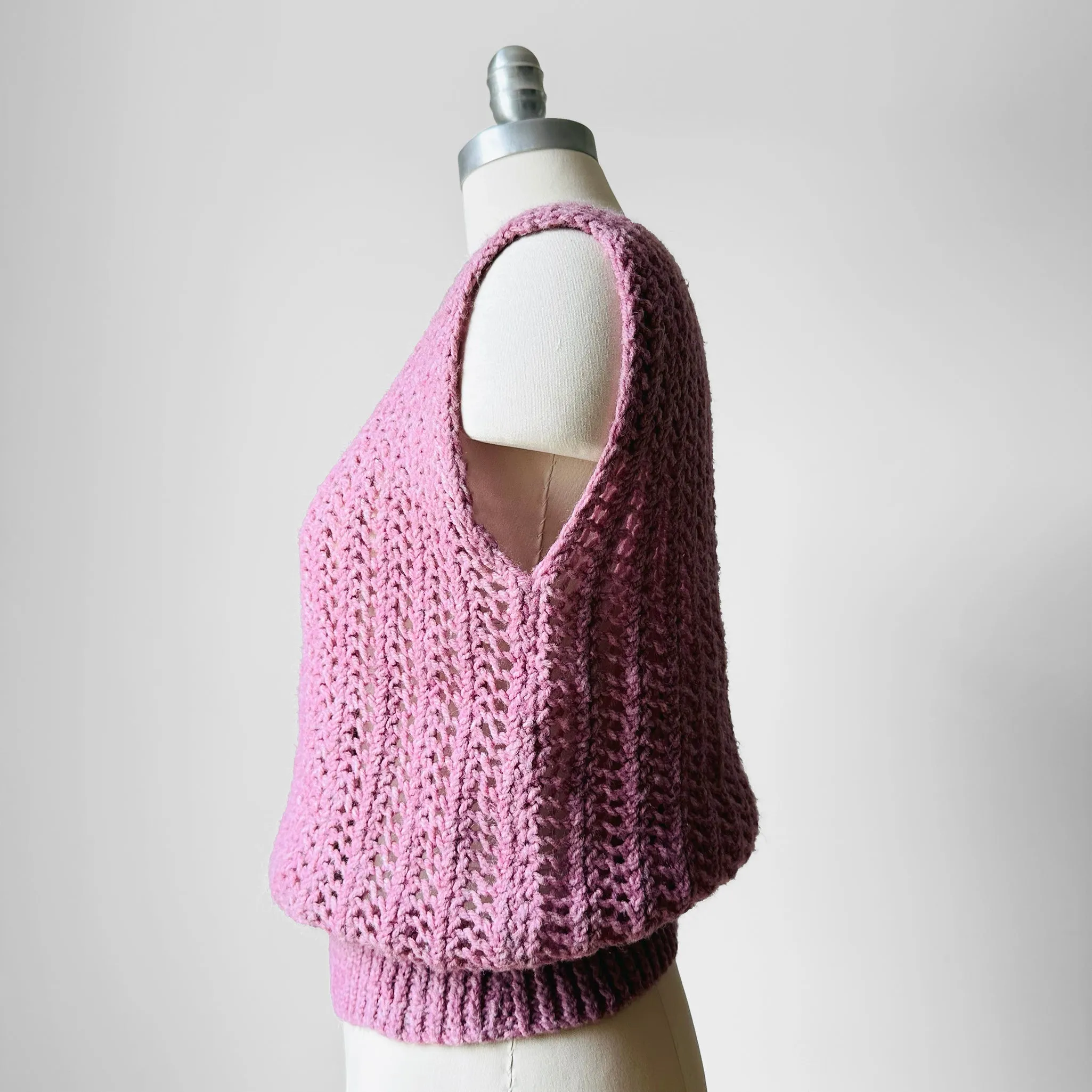 1970s - 1980s Mauve Hand-Knit Sleeveless Top - Sz. S/M