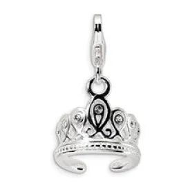 3-D Swarovski Element Tiara Charm in Sterling Silver