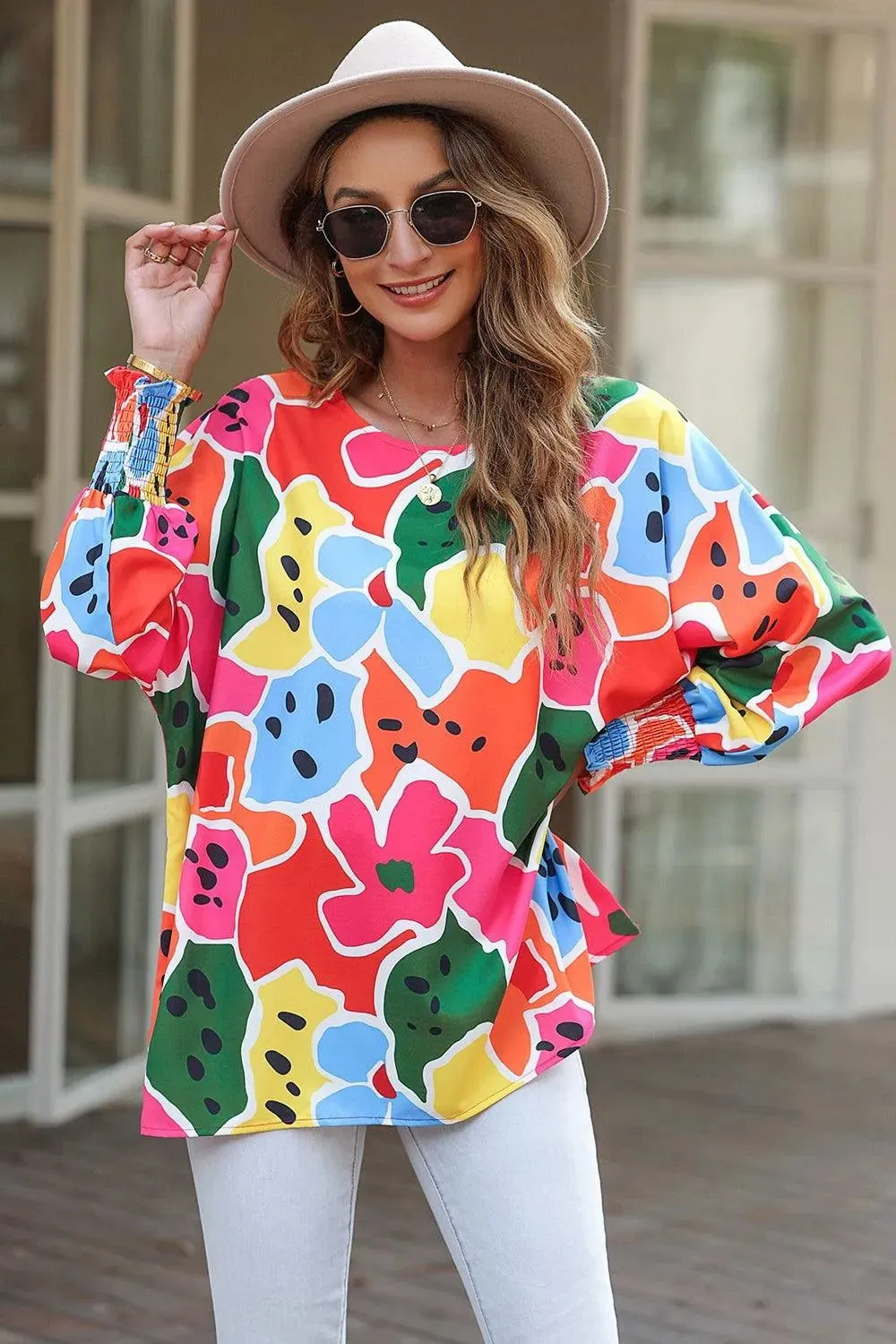 Abstract Print Multicolor Blouse: Vibrant Style for Summer