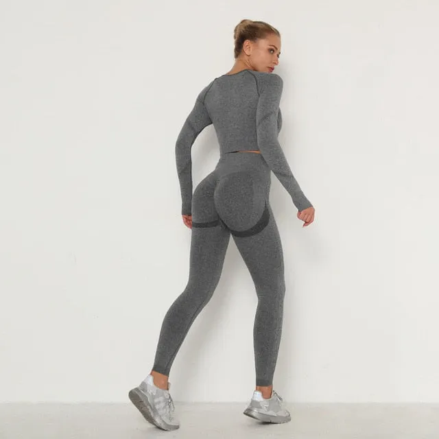 Activewear Gym Long Sleeve Top and High Waist Leggings