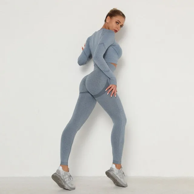 Activewear Gym Long Sleeve Top and High Waist Leggings