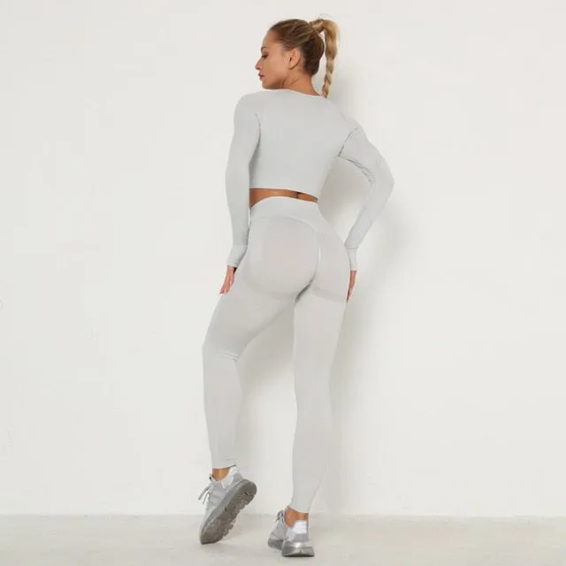 Activewear Gym Long Sleeve Top and High Waist Leggings