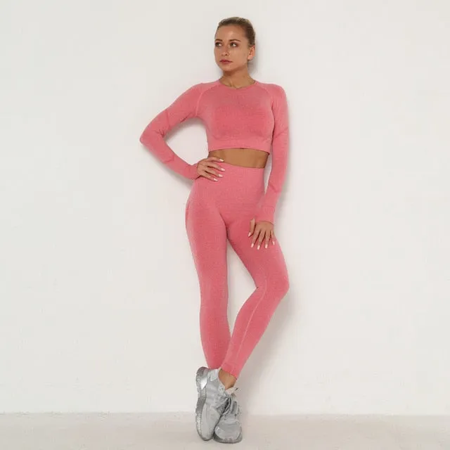 Activewear Gym Long Sleeve Top and High Waist Leggings