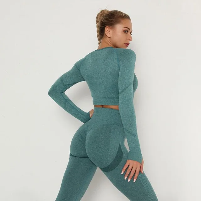 Activewear Gym Long Sleeve Top and High Waist Leggings