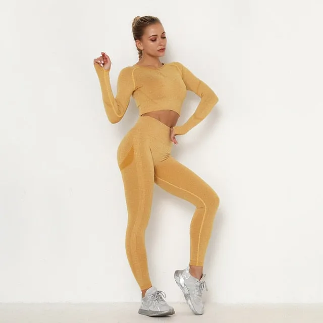 Activewear Gym Long Sleeve Top and High Waist Leggings