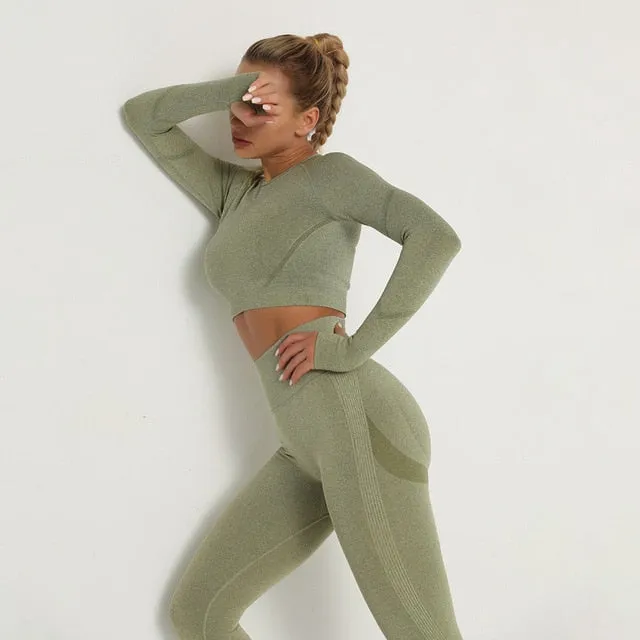 Activewear Gym Long Sleeve Top and High Waist Leggings