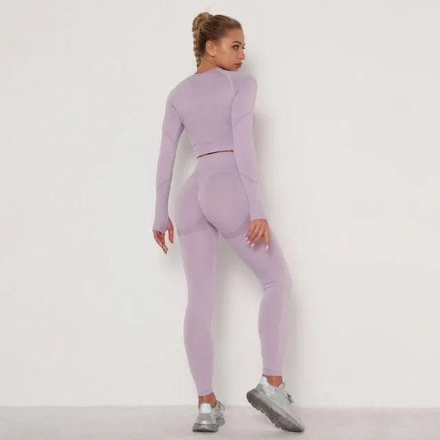 Activewear Gym Long Sleeve Top and High Waist Leggings