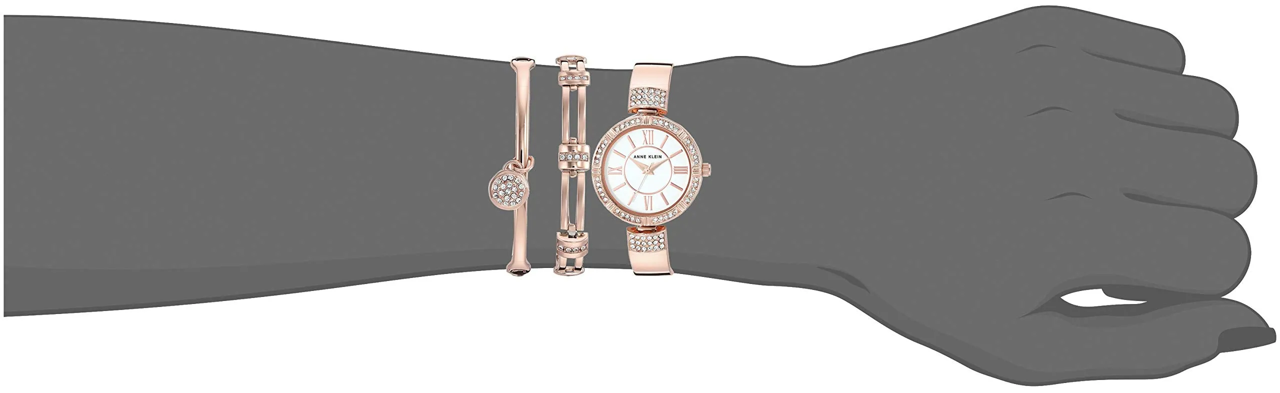 Anne Klein Women's Premium Crystal Accented Watch and Bracelet Set, Rose Gold, Japanese