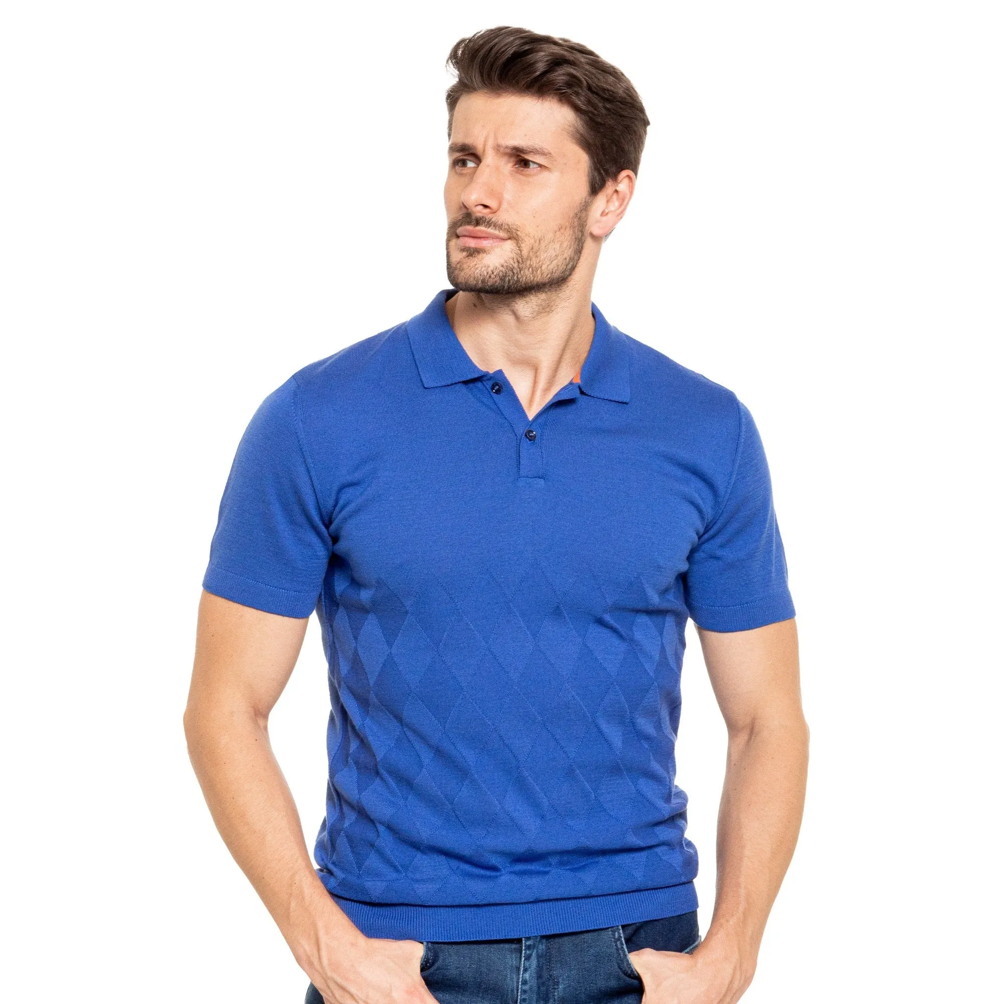 Argyle Knit Polo - Royal Blue