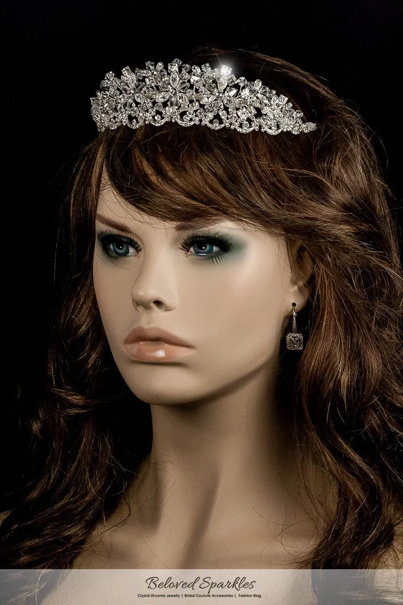 Azalea Crystal Flower Silver Tiara | Swarovski Crystal