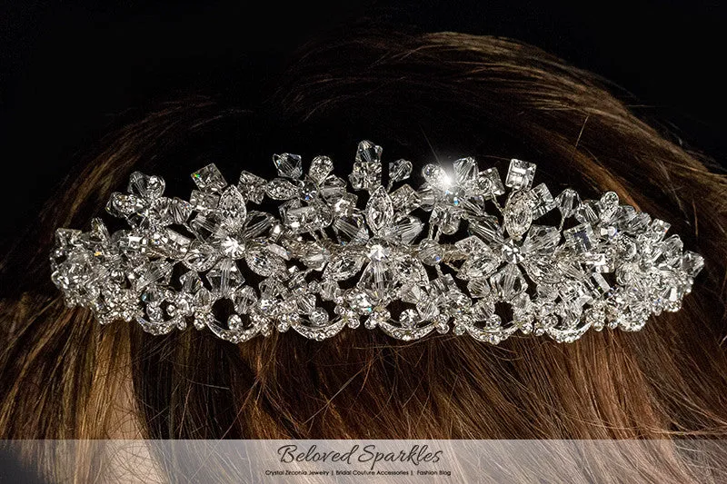 Azalea Crystal Flower Silver Tiara | Swarovski Crystal