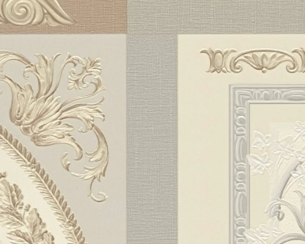 Baroque Squares Textured Wallpaper in Cream/Grey from the Versace V Collection