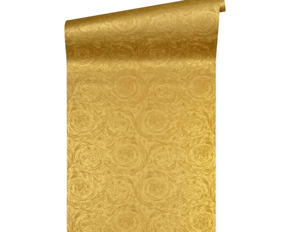 Baroque Textured Damask Wallpaper in Gold from the Versace IV Collection