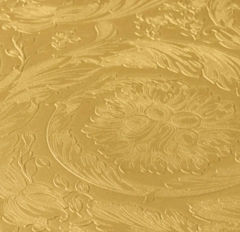 Baroque Textured Damask Wallpaper in Gold from the Versace IV Collection