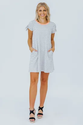 Be My Valentine Grey And White Striped Baby Doll Dress