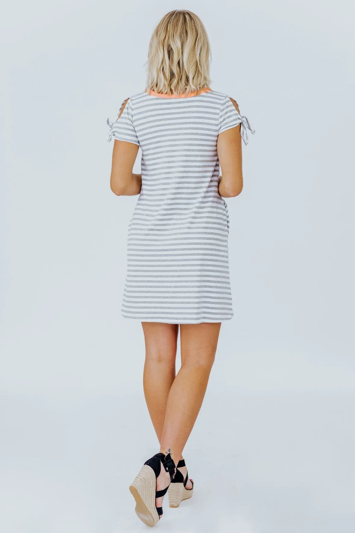 Be My Valentine Grey And White Striped Baby Doll Dress