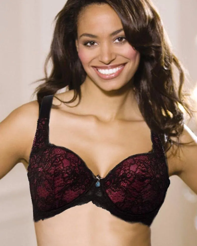 Black & Red Embroidered Net Bra - Single Padded Underwired Bra