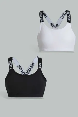 Black And White Padded Sport Bra For Senior Girls (2 Pack)