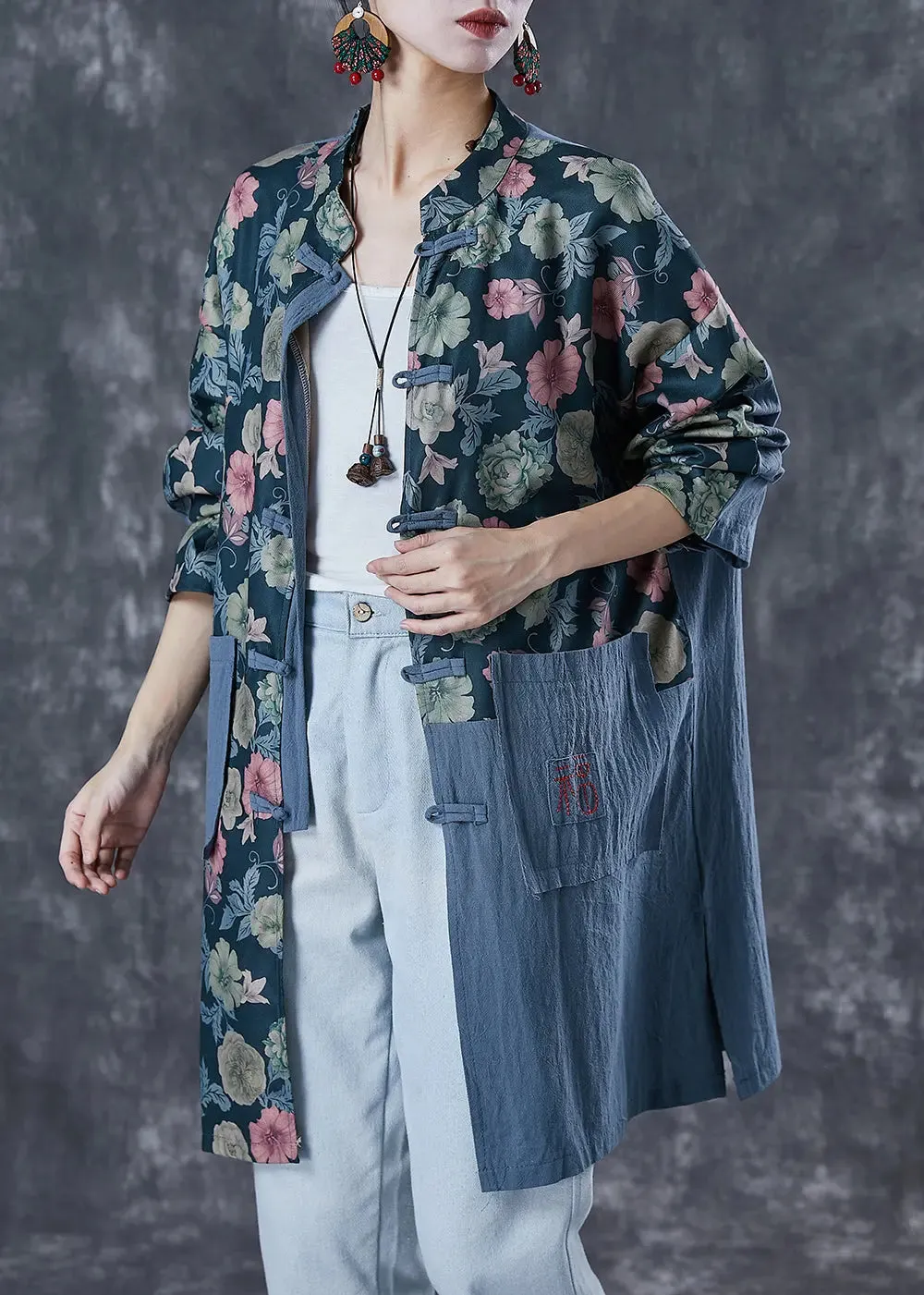 Bohemian Patchwork Print Linen Coat