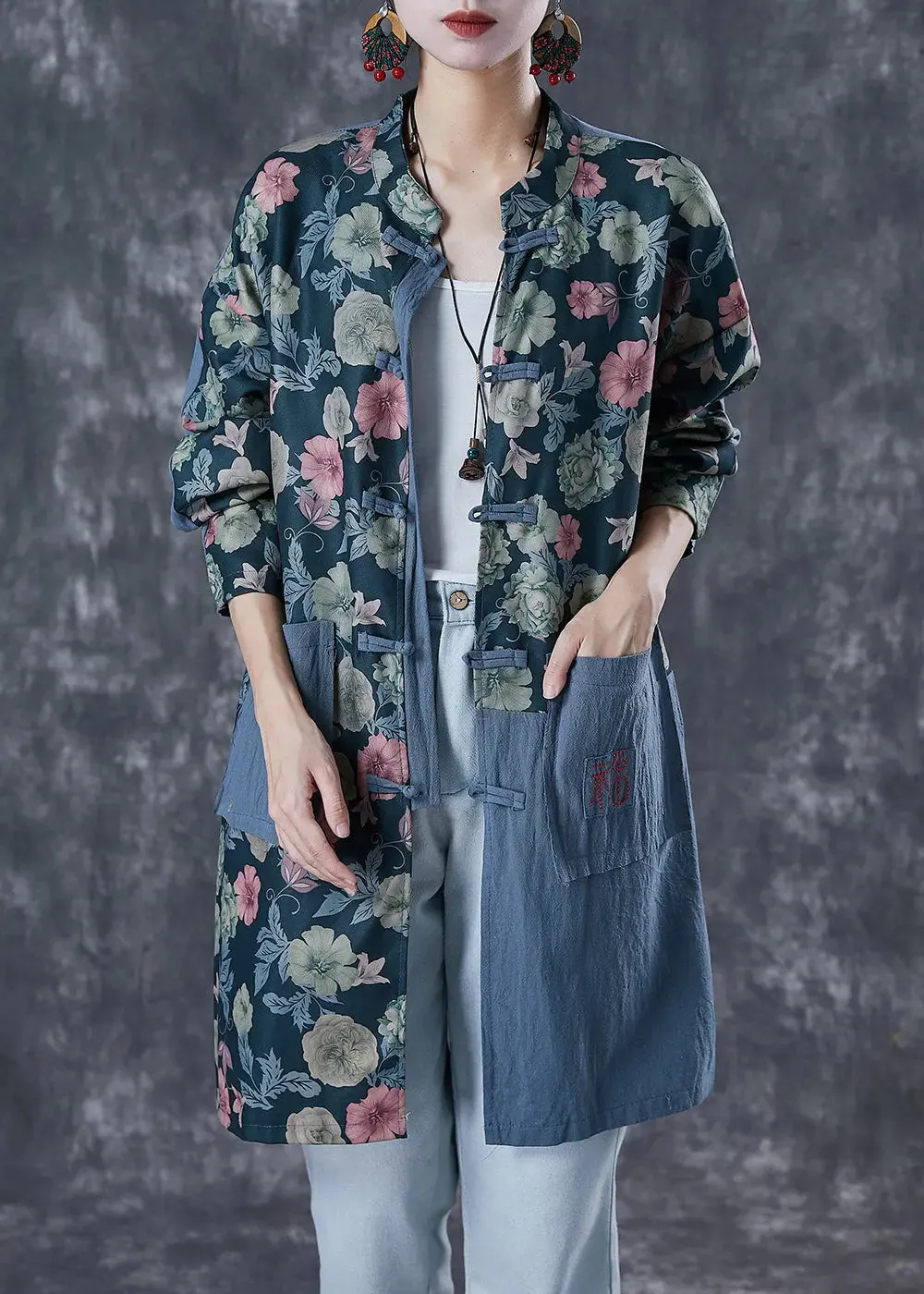 Bohemian Patchwork Print Linen Coat