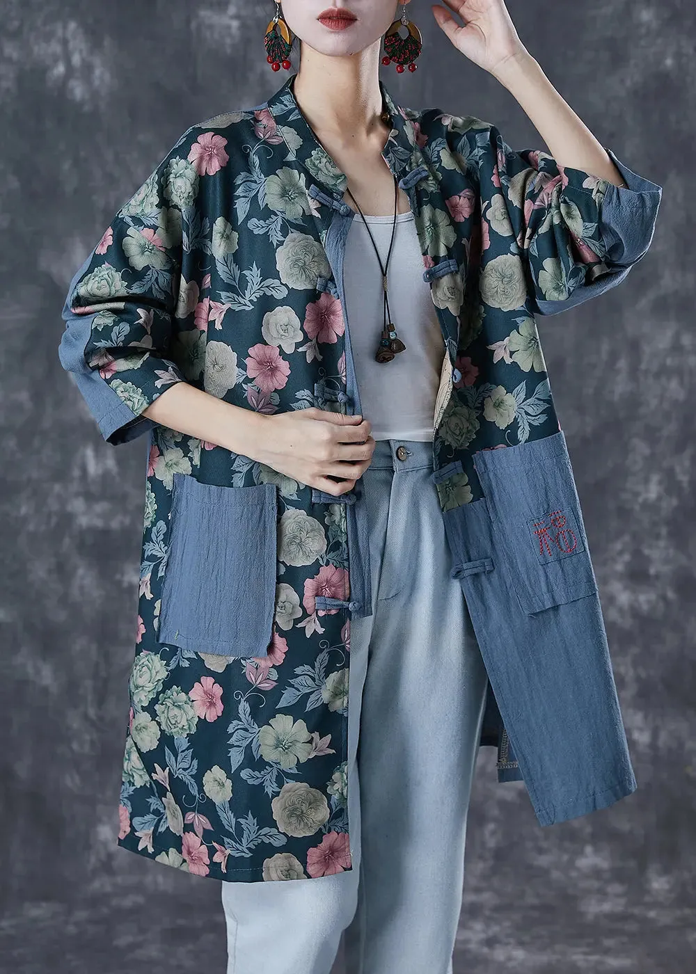 Bohemian Patchwork Print Linen Coat