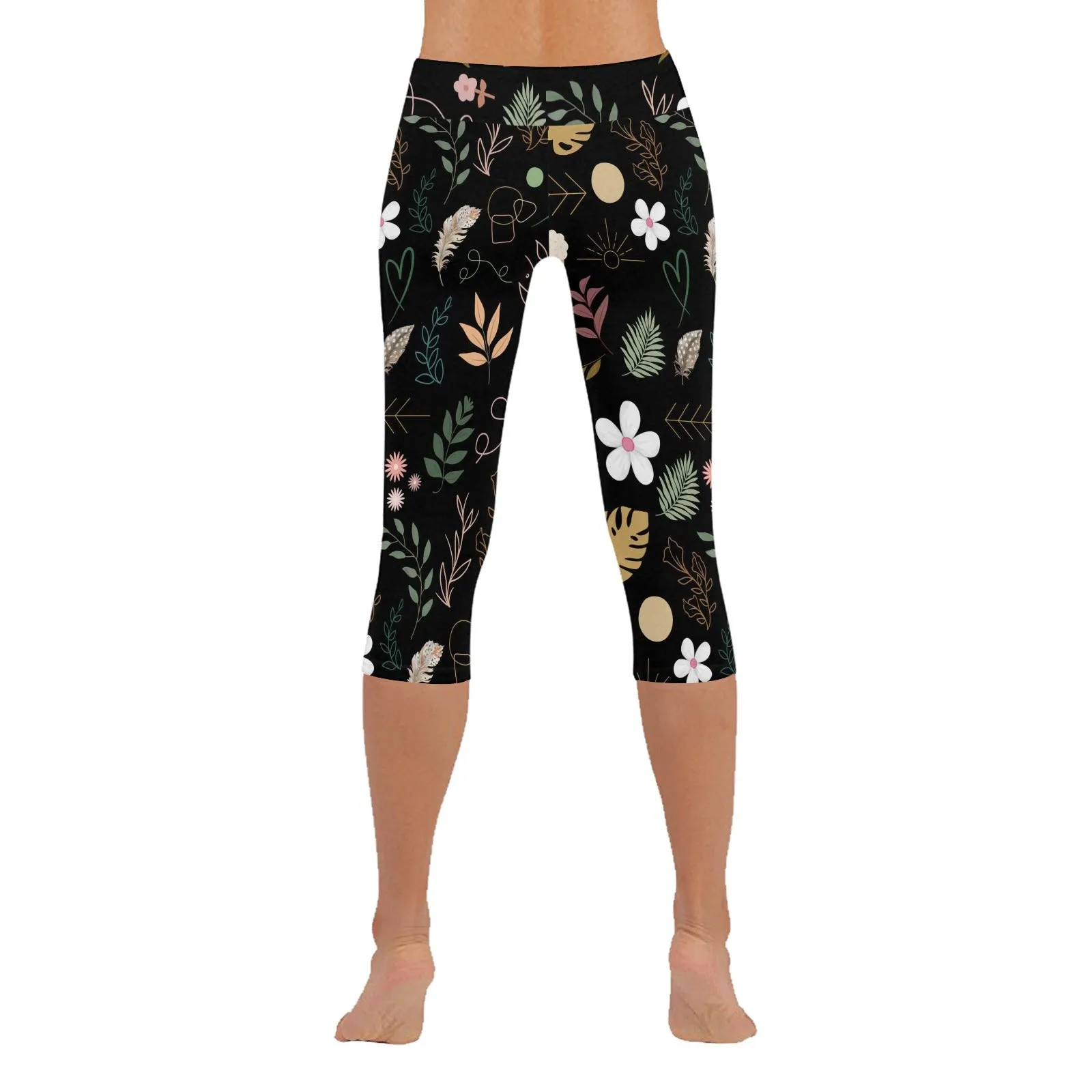 Boho Black Capri Leggings up to 5 XL