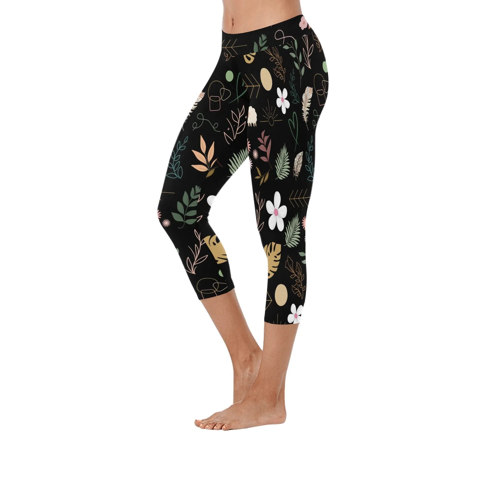 Boho Black Capri Leggings up to 5 XL