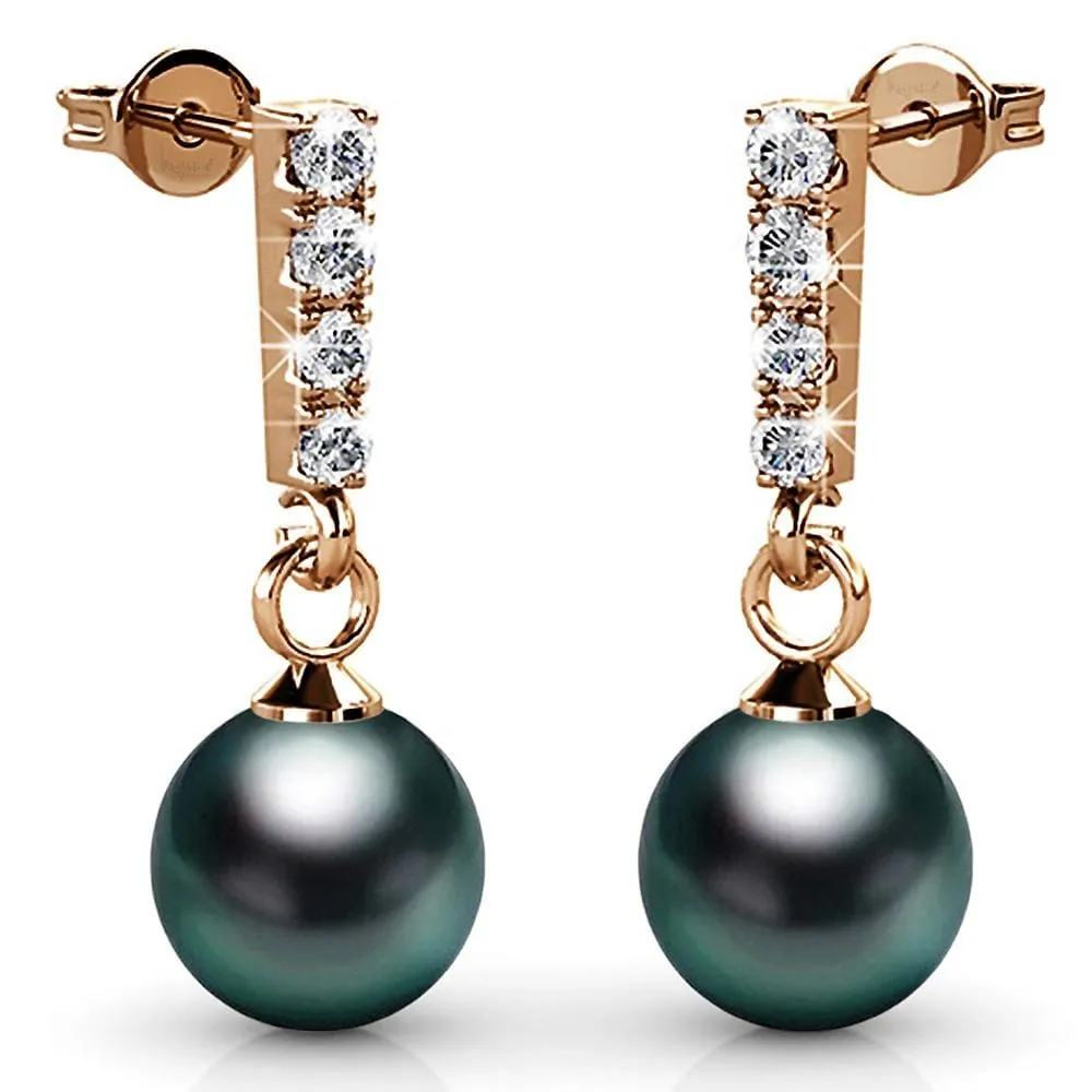 Boxed 2 Pairs Lustrous Earrings Set Embellished with SWAROVSKI Crystal Iridescent Tahitian Look Pearls