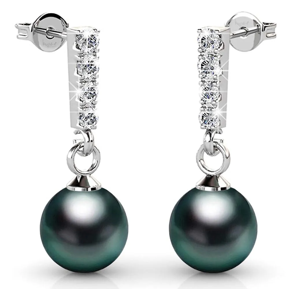 Boxed 2 Pairs Lustrous Earrings Set Embellished with SWAROVSKI Crystal Iridescent Tahitian Look Pearls