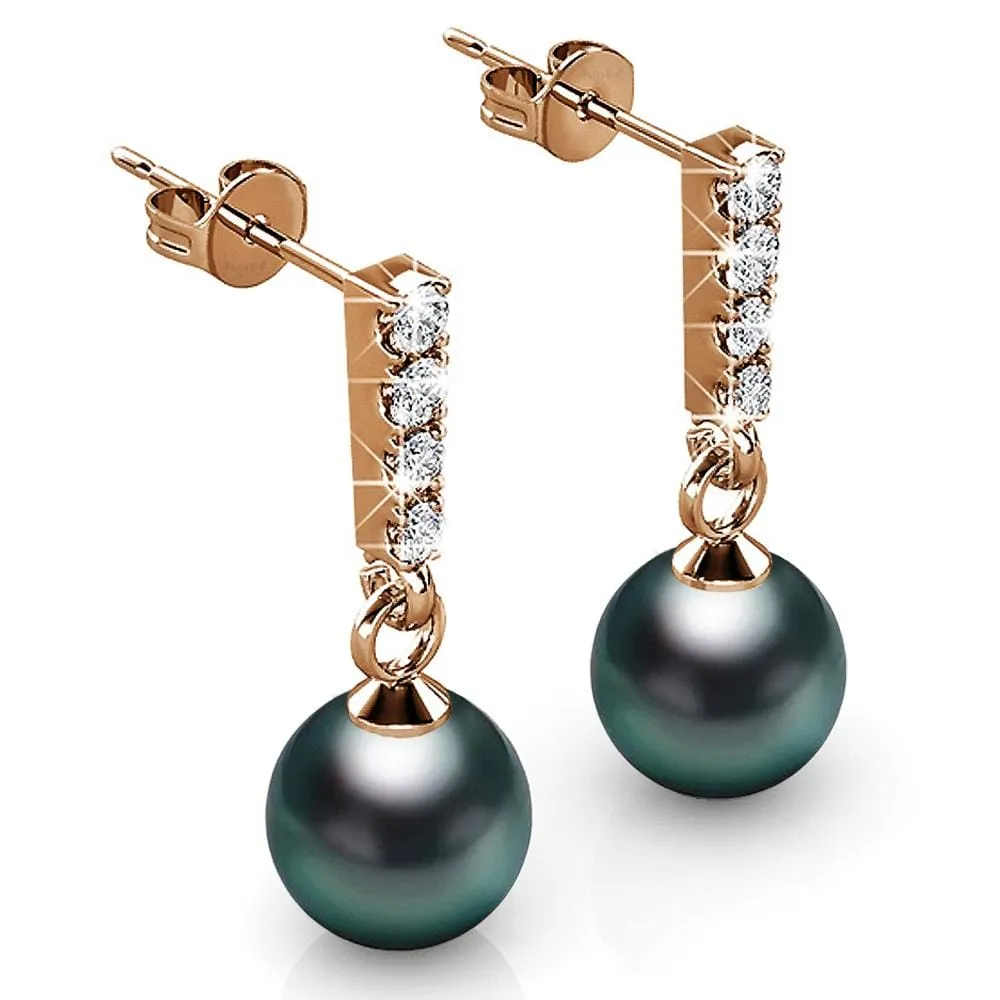 Boxed 2 Pairs Lustrous Earrings Set Embellished with SWAROVSKI Crystal Iridescent Tahitian Look Pearls