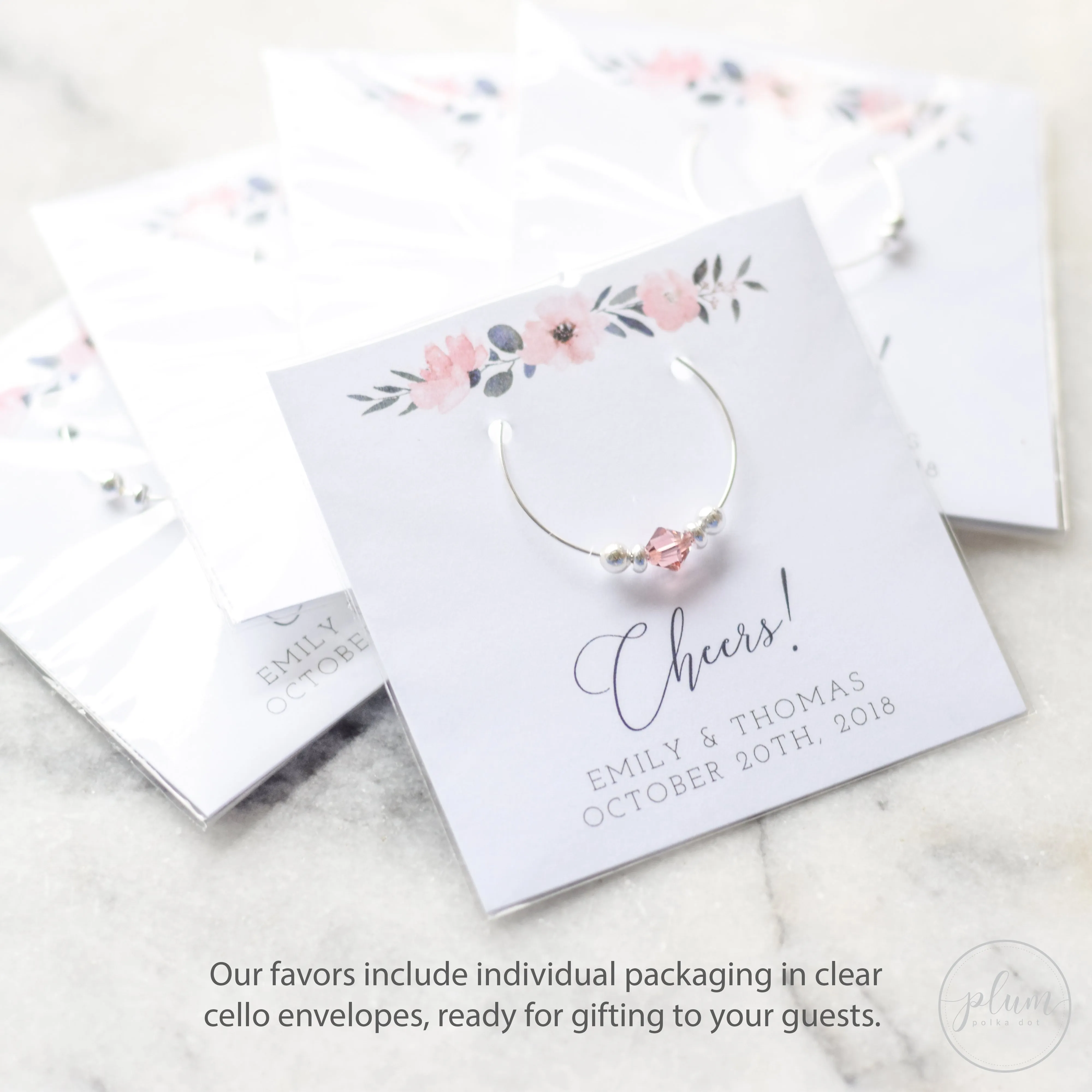 Burgundy Floral Bridal Shower and Bachelorette Party Favors - Swarovski Crystal Wine Charm