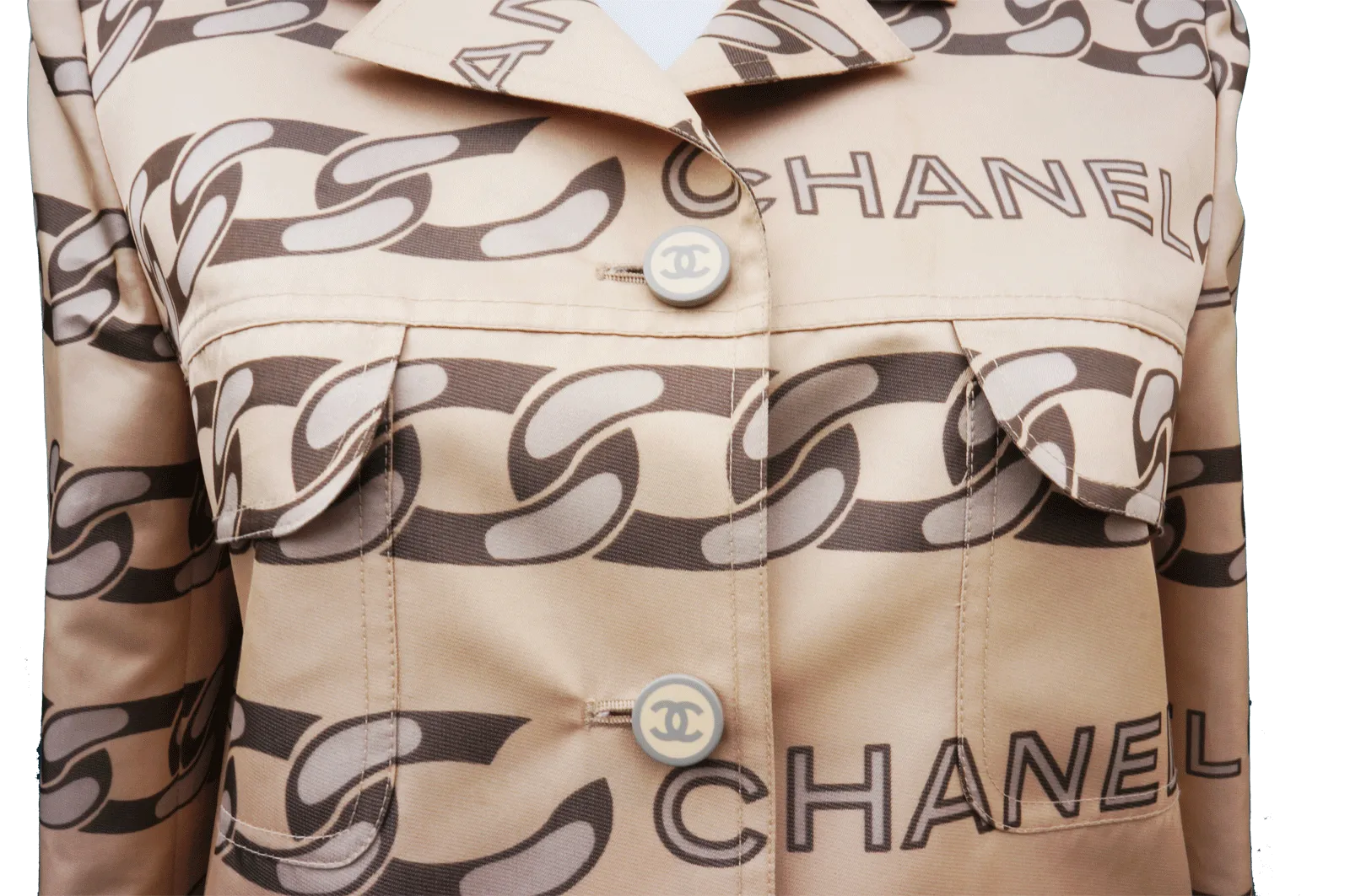 CHANEL LOGO & CHAIN-LINK PRINTED TRENCH COAT