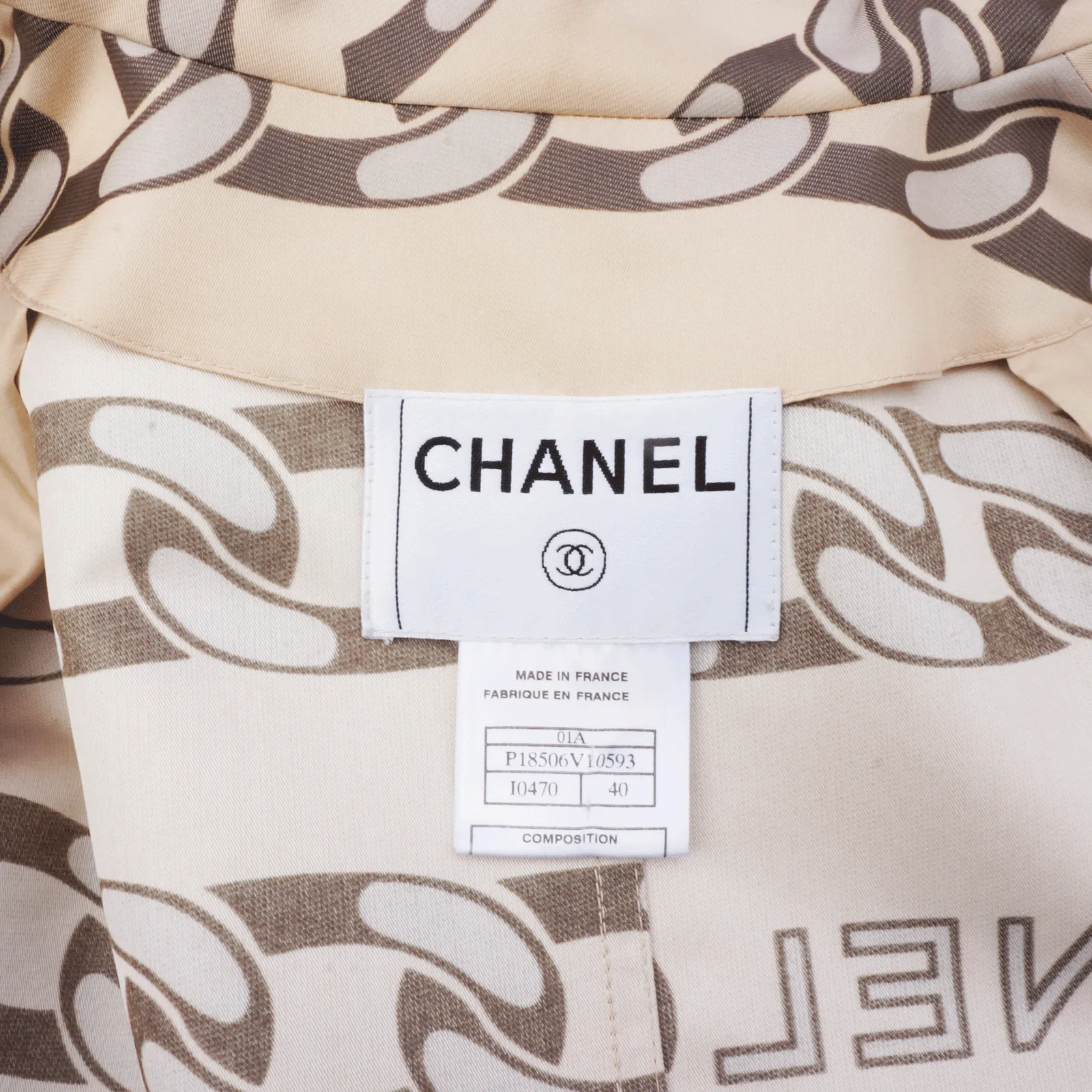 CHANEL LOGO & CHAIN-LINK PRINTED TRENCH COAT