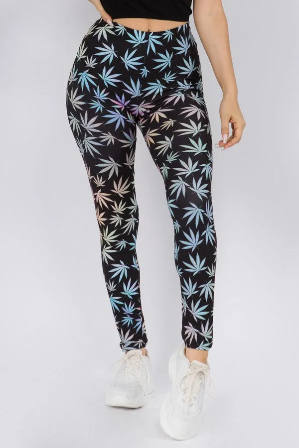 Colorful Mary J Marijuana Leaf Print Leggings