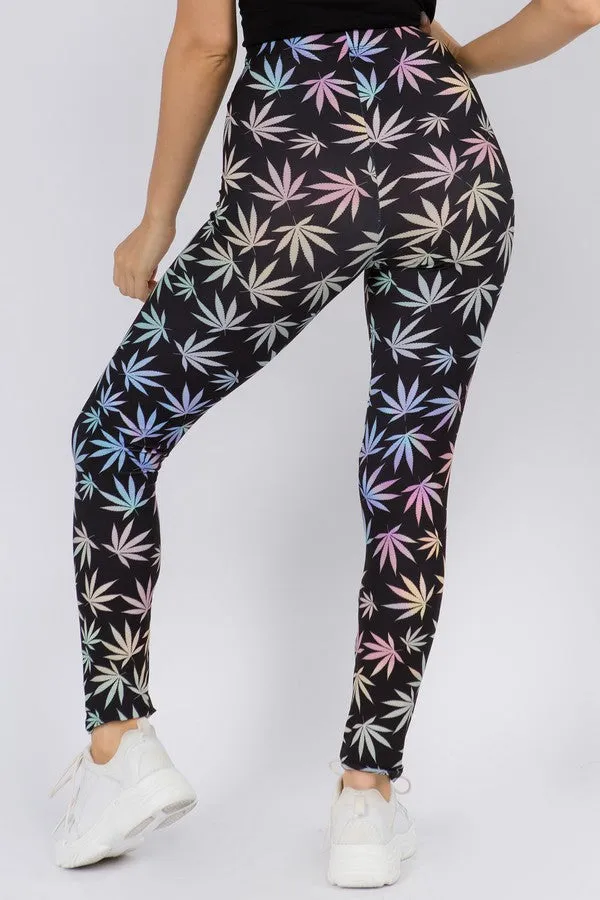 Colorful Mary J Marijuana Leaf Print Leggings