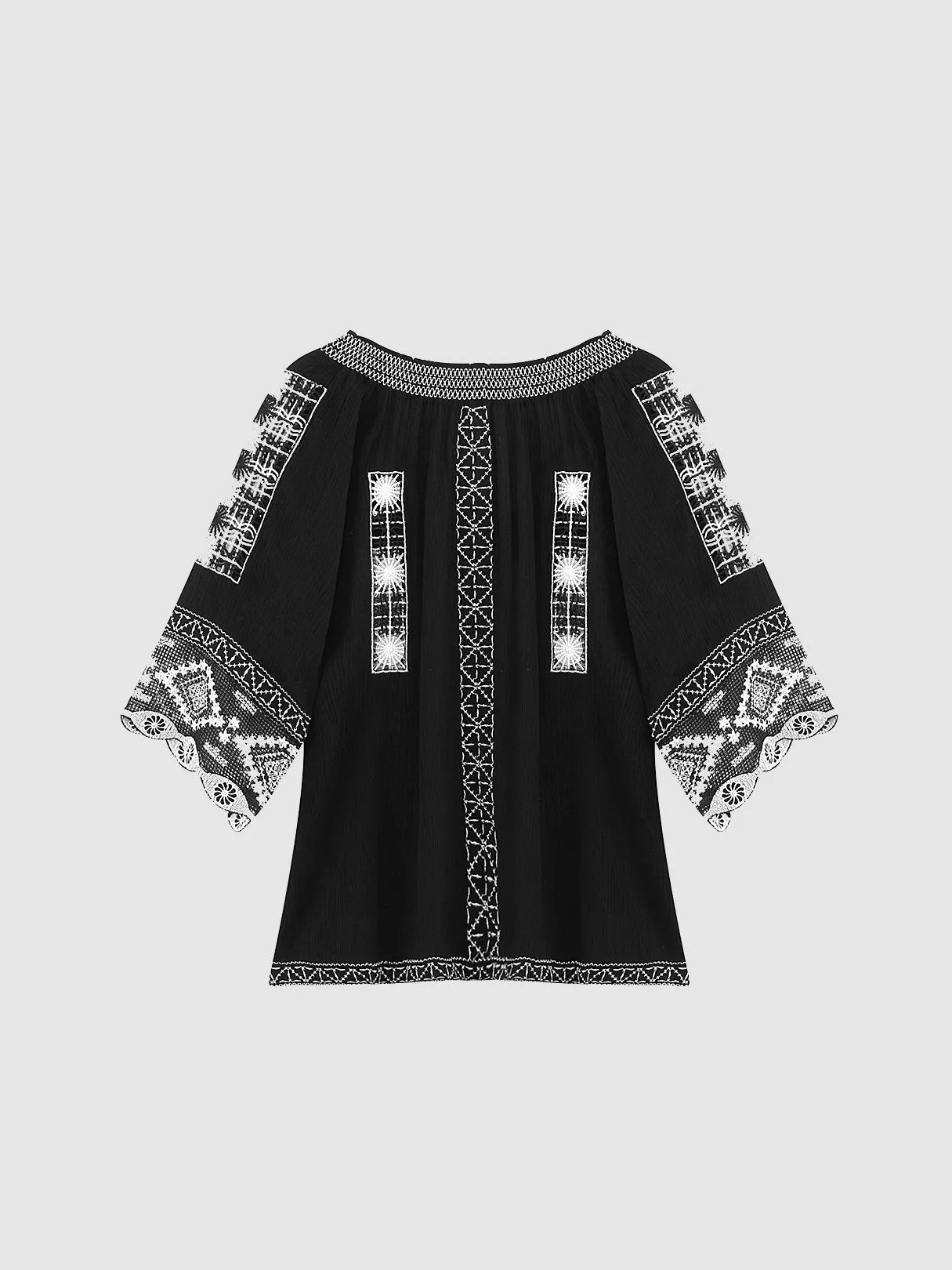 Custom V-Neck Embroidered Lace Black Top