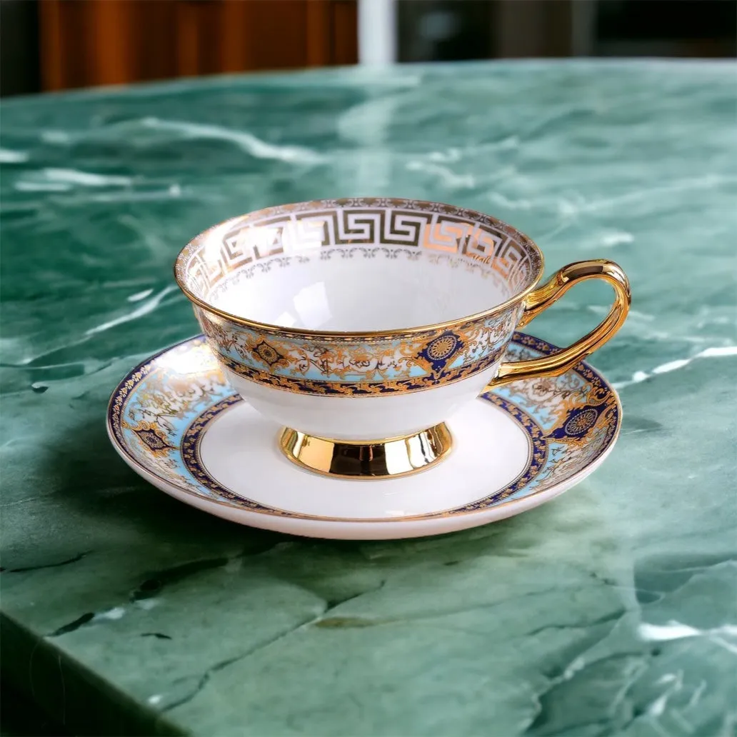 Designer 'Bone China’ Tea/Coffee Cup & Saucer - European Masters Classic Design with Gilded Gold Emphasis.