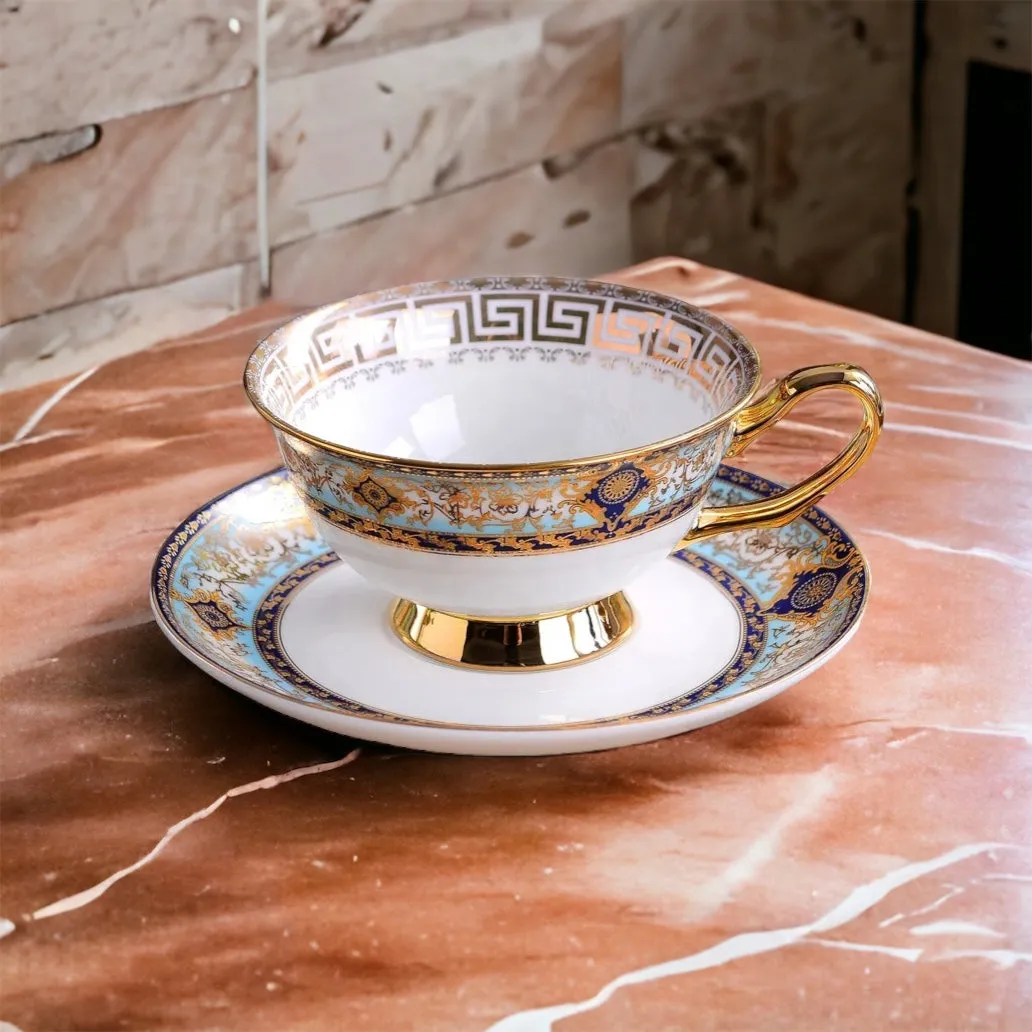 Designer 'Bone China’ Tea/Coffee Cup & Saucer - European Masters Classic Design with Gilded Gold Emphasis.