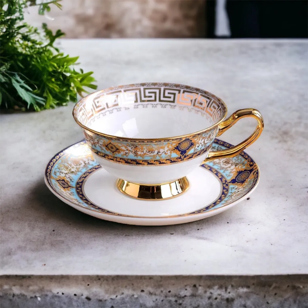 Designer 'Bone China’ Tea/Coffee Cup & Saucer - European Masters Classic Design with Gilded Gold Emphasis.