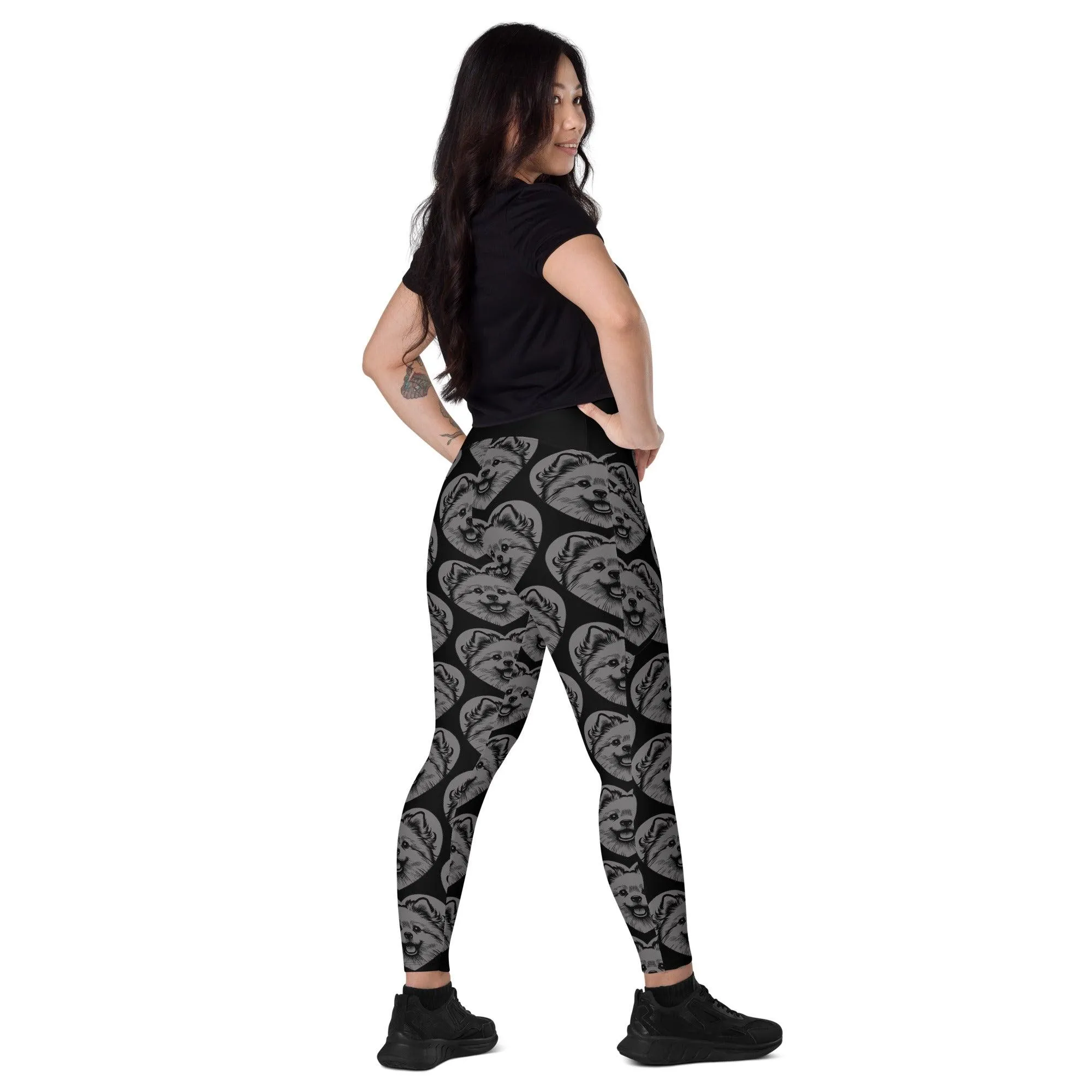 DOG BREED LEGGINGS with pockets - AMERICAN ESKIMO DOG - HERTTAHOUND - grey