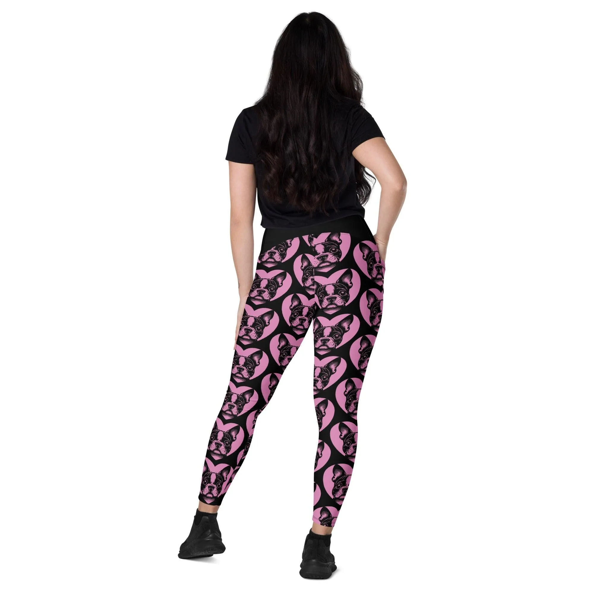 DOG BREED LEGGINGS with pockets - BOSTON TERRIER - HERTTAHOUND - pink