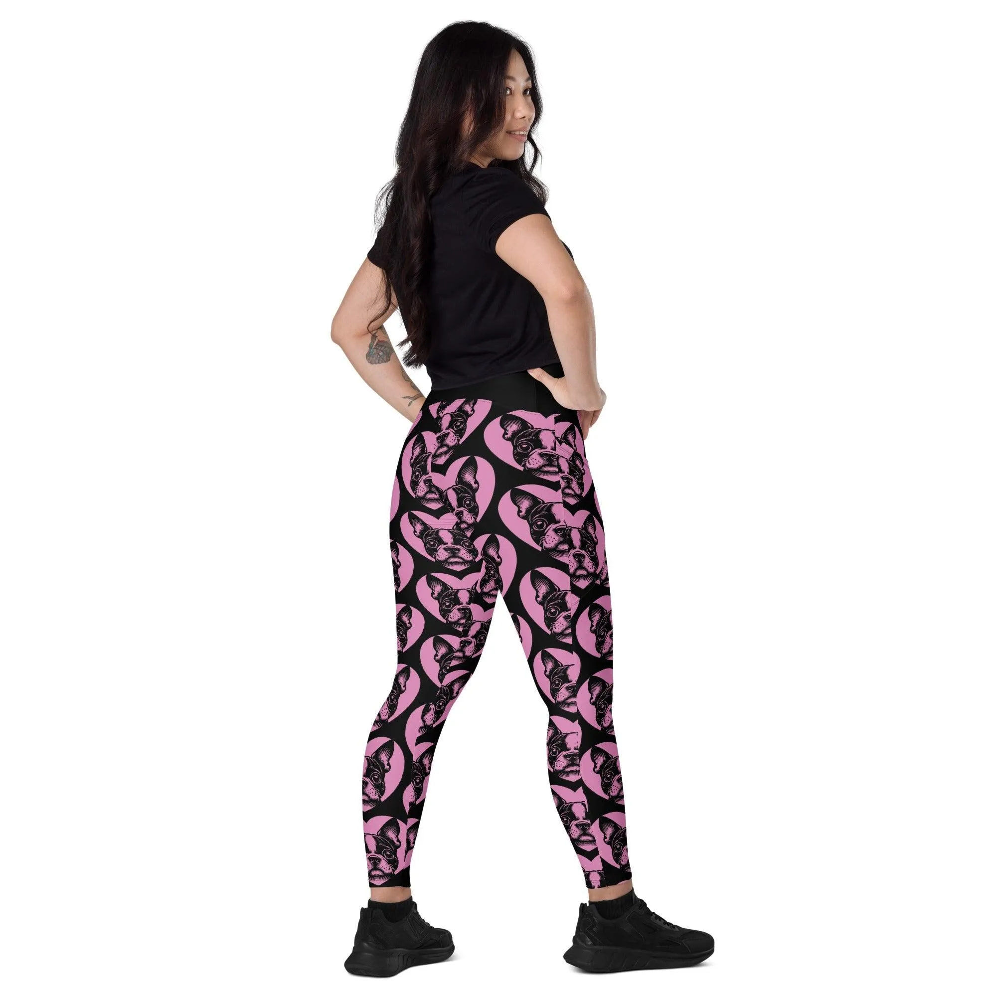 DOG BREED LEGGINGS with pockets - BOSTON TERRIER - HERTTAHOUND - pink