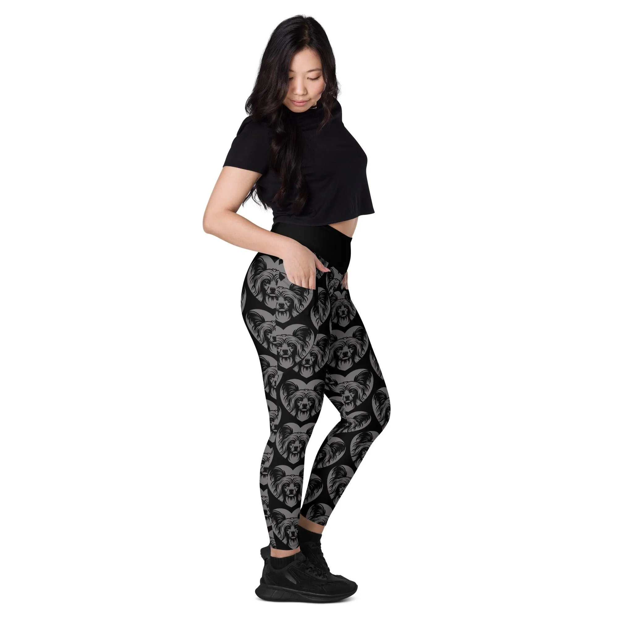 DOG BREED LEGGINGS with pockets - CHINESE CRESTED DOG - HERTTAHOUND - grey