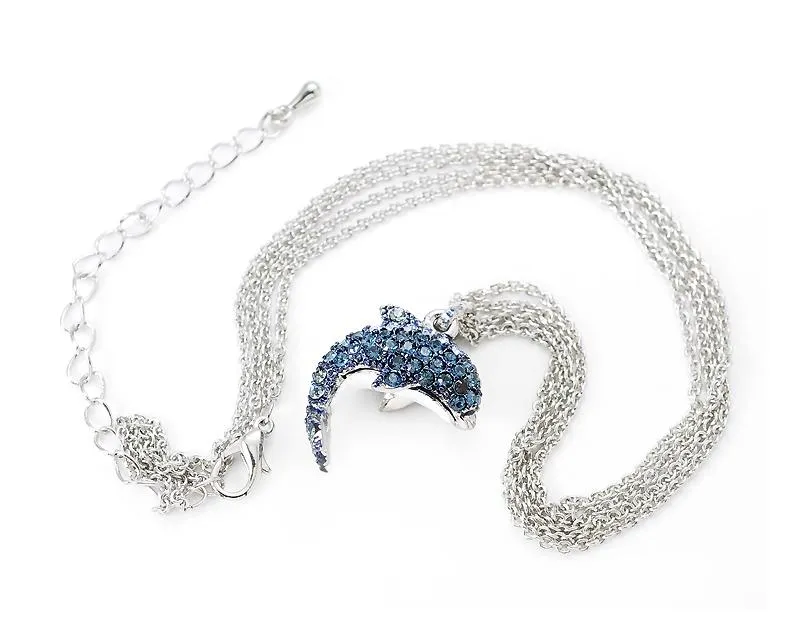 Dolphin Bling Swarovski Crystal Necklace - Blue