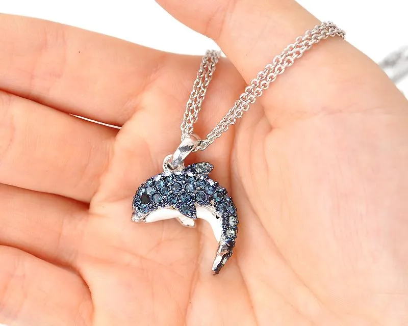 Dolphin Bling Swarovski Crystal Necklace - Blue