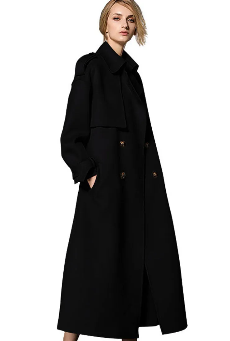 Double-breasted Reversible Cashmere Long Overcoat