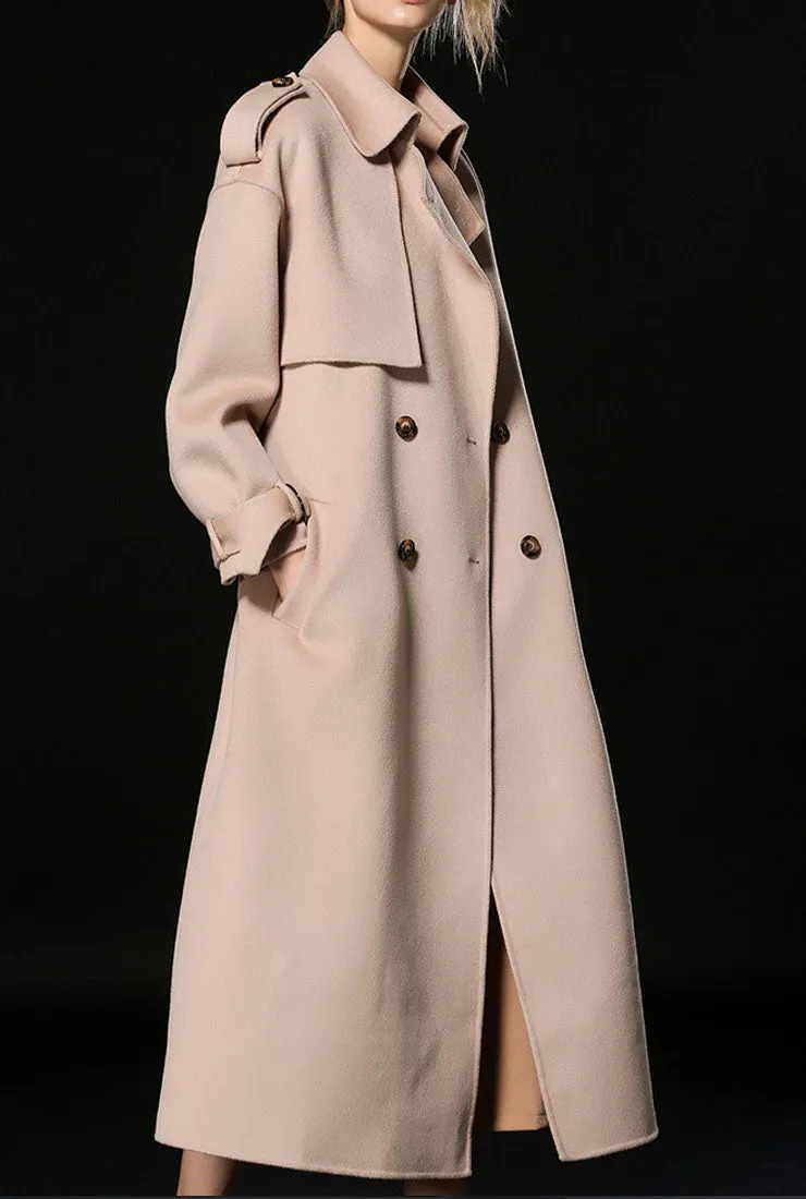 Double-breasted Reversible Cashmere Long Overcoat