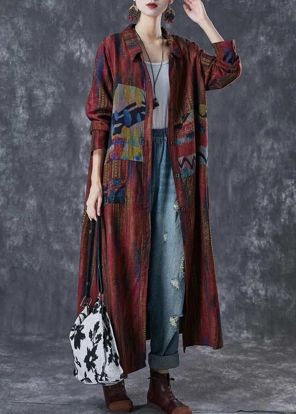 Dull Print Linen Trench Spring